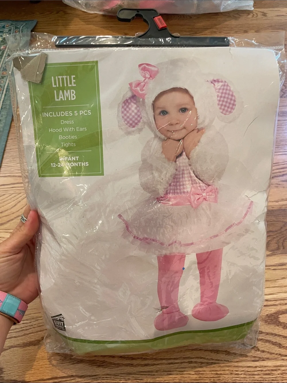 Little Lamb Infant Pink Costume Dress with Hood, Booties & Tights